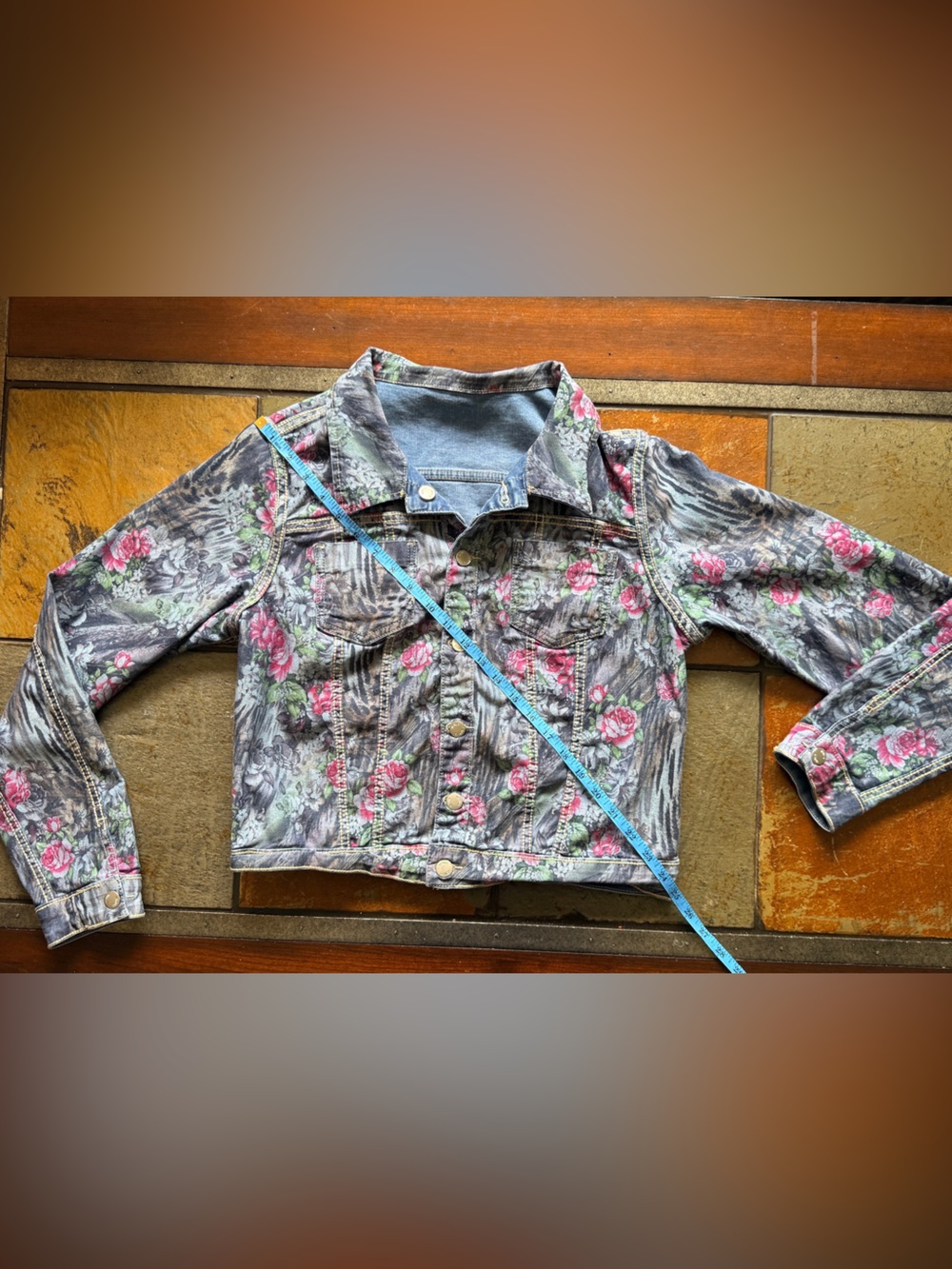 Blue Jean floral reversible Jean jacket 19” ptp light cottage core Beachy medium